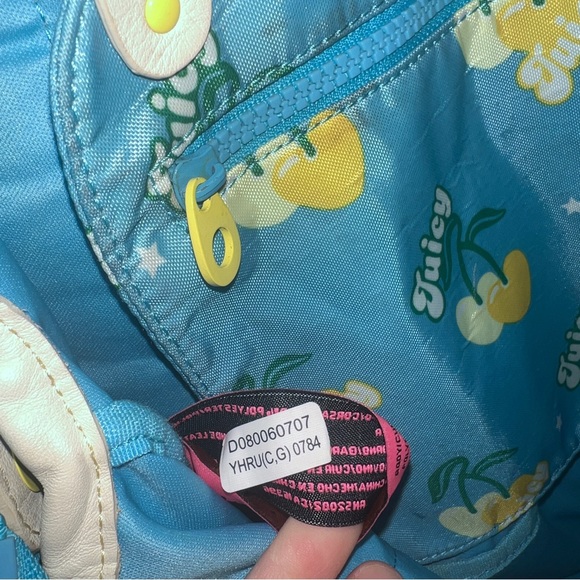 🍒 Vintage Super Rare Juicy Couture Purse Bag Blue Cherry Print Handbag 🍒 - Picture 6 of 13